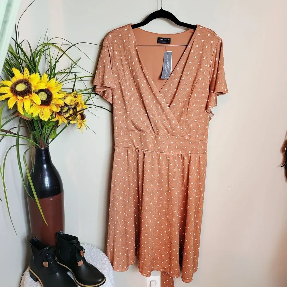 Lane Bryant Brown Polka Dot Midi Dress